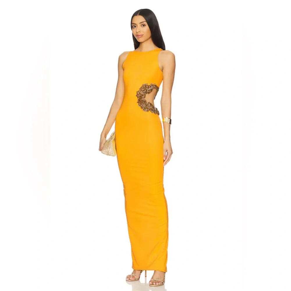 NWOT BRONX AND BANCO Camila Yellow Rhinestone Cutout Maxi Dress - Picture 1 of 15